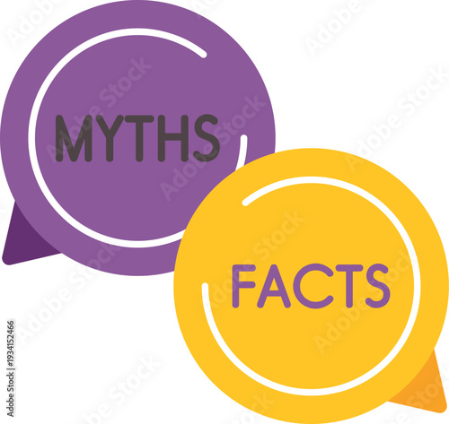 Speech bubbles showing myths and facts concept on a white background
