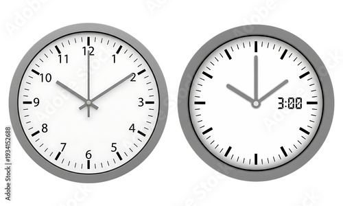 Free Download Two distinct analog clocks displaying different times, perfect for timekeeping concepts, isolated on transparent background - GFXLoad