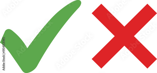 Green check mark and red cross symbols on white background x mark