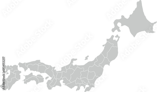 Grey Japan Map with Prefecture Borders - Professional Vector Map for Infographics and Business Presentations