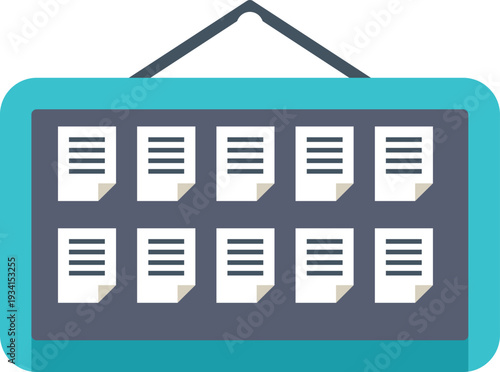 Bulletin board displaying notes and information for communication and organization