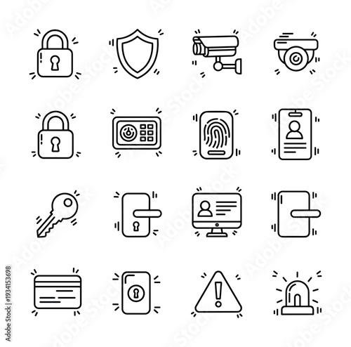 Collection of security and access control icons for digital and physical safety
