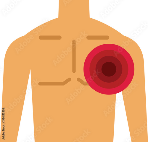 Human torso showing localized pain in the chest area, indicating heart problems
