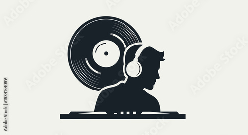 A DJ wearing headphones and spinning a vinyl record on a turntable