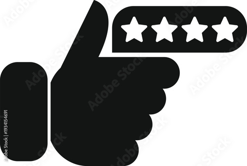 Hand showing a thumbs up gesture with a four star rating bubble