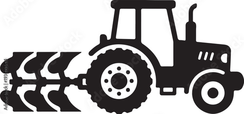 Tractor Plough Attachment Icon in silhouette white background.