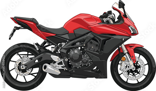 Red modern sport motorcycle vector illustration isolated on white background detailed superbike racing style side view design