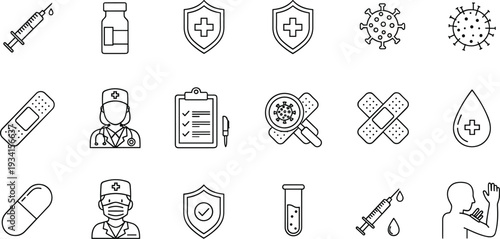 Medical Icon Illustrations Show Various Health and Medicine Symbols