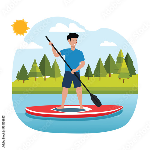 Man paddleboarding on a lake during daytime