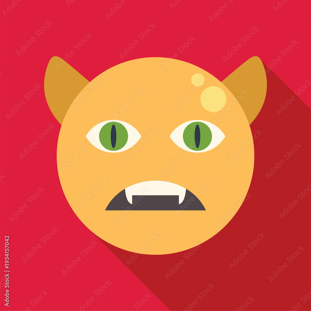 Obraz premium Cat monster face with horns and fangs creating a flat design icon