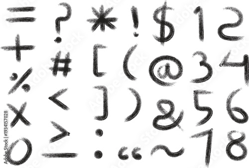 Handwritten symbols and numbers on a white background