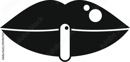 Lips with body piercing as a black and white fashion icon or symbol