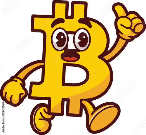 Retro Cartoon Bitcoin Character Illustration