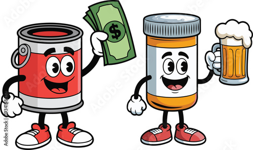 Cartoon Paint Can Pill Bottle, art and Illustration work