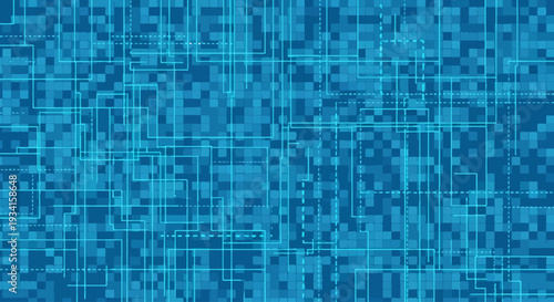 A vibrant blue digital circuit board background with intricate electronic connections