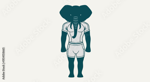 A cartoon illustration of a person with an elephant head standing in a neutral pose