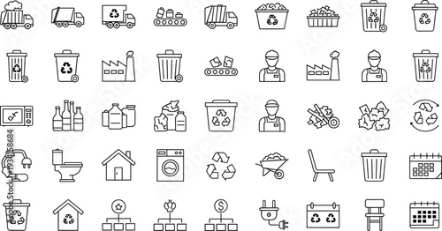 A collection of eco friendly icons on a white background represents an environmentally conscious lifestyle.