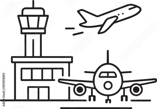 Black and White Airport Line Art