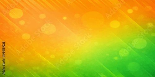 A bright abstract background with colorful green bokeh and a sunny orange burst captures the glowing energy of a summer rainbow through a blurred vector illustration design