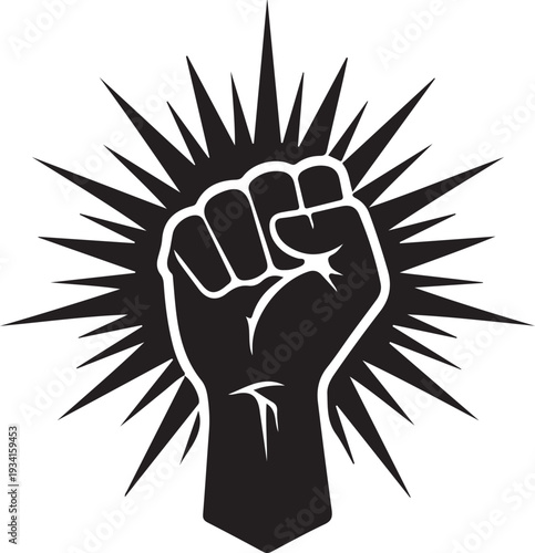 Powerful clenched fist with radiating energy burst symbolizing strength and activism