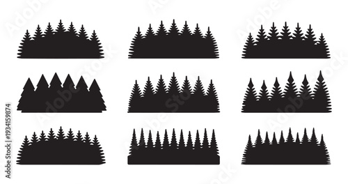 Evergreen tree silhouette collection for landscape architecture and outdoor park design projects and maps