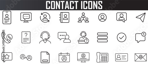 contact and customer support icon set, minimal outline communication symbols
