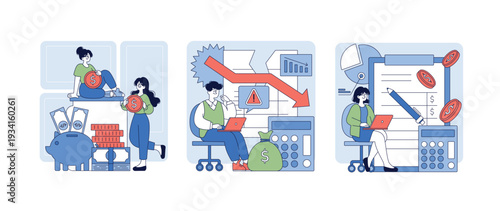 Financial Success and Challenges Vector Illustration Set