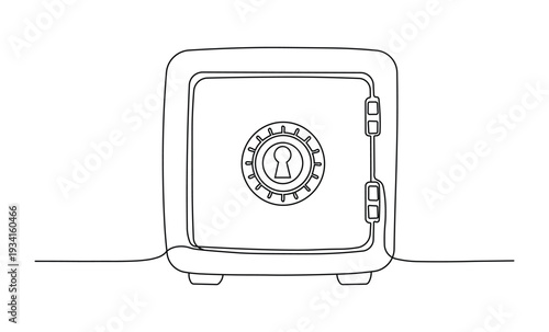 Simple black and white line drawing of a safe with a combination lock on the front door