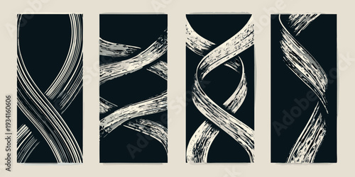 Abstract composition of interwoven white lines against a dark background