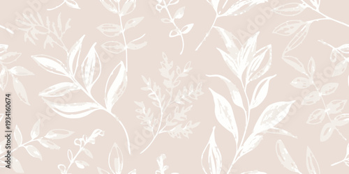 Delicate floral pattern with white leaves on a pale pink background