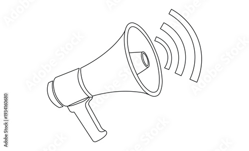 Simple black and white illustration of a megaphone emitting sound waves, conveying a message or announcement effectively