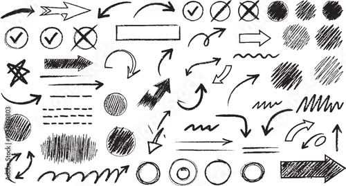 Hand Drawn Arrows and Checkmarks Collection: Doodle Elements for Infographics, UI Design, and Creative Projects