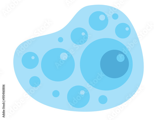 Blue ameboid cell illustrating biology of protozoa with vacuoles and nucleus on white