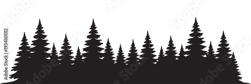 Set of black and white pine trees in silhouette. vector illustration of a forest landscape banner