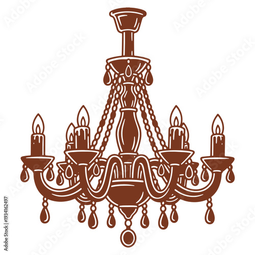 Elegant chandelier with lit candles casting a warm glow in a vintage style design and illustration