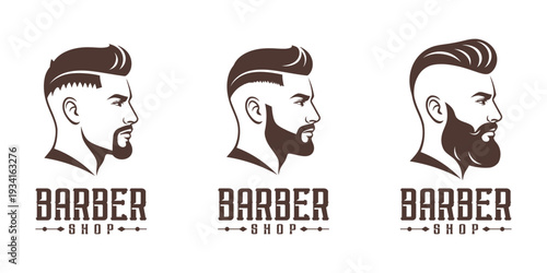 Professional grooming logo set with classic haircut and beard style for premium salon identity