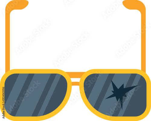 Broken sunglasses showing a cracked lens, representing damage or loss