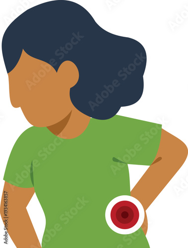 Person standing with hand on lower back, indicating pain or discomfort