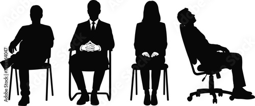 Silhouettes Of Four People Sitting On Chairs In Different Poses woman