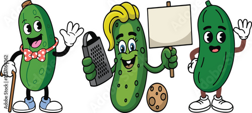 Cartoon Cucumber Pickle Character Set, art work 