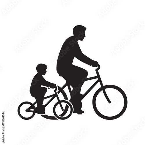 Father and Son Riding Bicycles Silhouette Vector Illustration