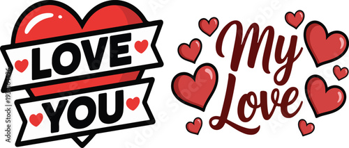 Romantic Love Heart Typography Set, art and Illustration