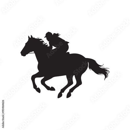 Female Jockey Riding Horse Silhouette Vector Illustration