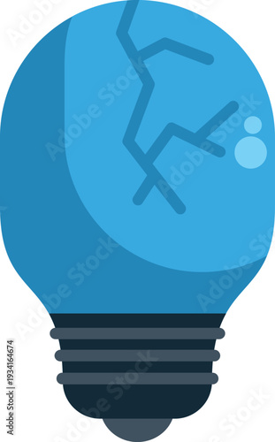 Broken blue light bulb with cracks, symbolizing a failed idea or problem