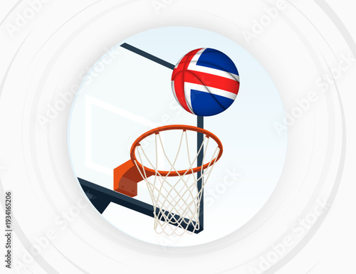 Iceland Flag Themed Basketball in Motion, Scoring Moment in Basketball Game.