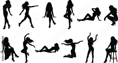 Black silhouette vector of a man and woman practicing yoga meditation in lotus pose isolated on white background for wellness,