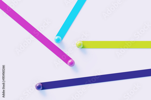 Abstract colored lines with spheres at the end on a white background. 3D rendering illustration.