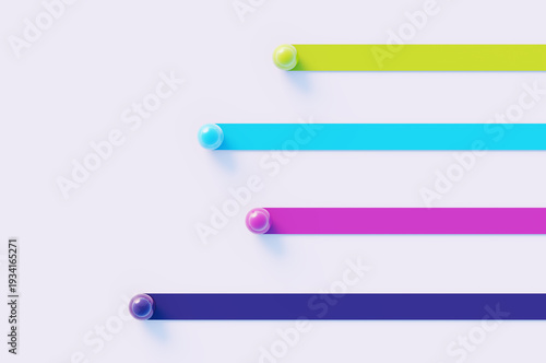 Abstract colored lines with spheres at the end on a white background. 3D rendering illustration.