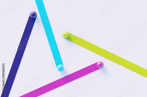 Abstract colored lines with spheres at the end on a white background. 3D rendering illustration.