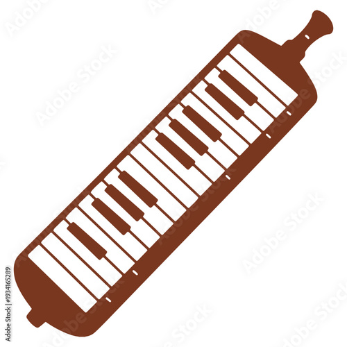 Illustration of a brown melodica musical instrument on a white background studio shot for music education related concepts